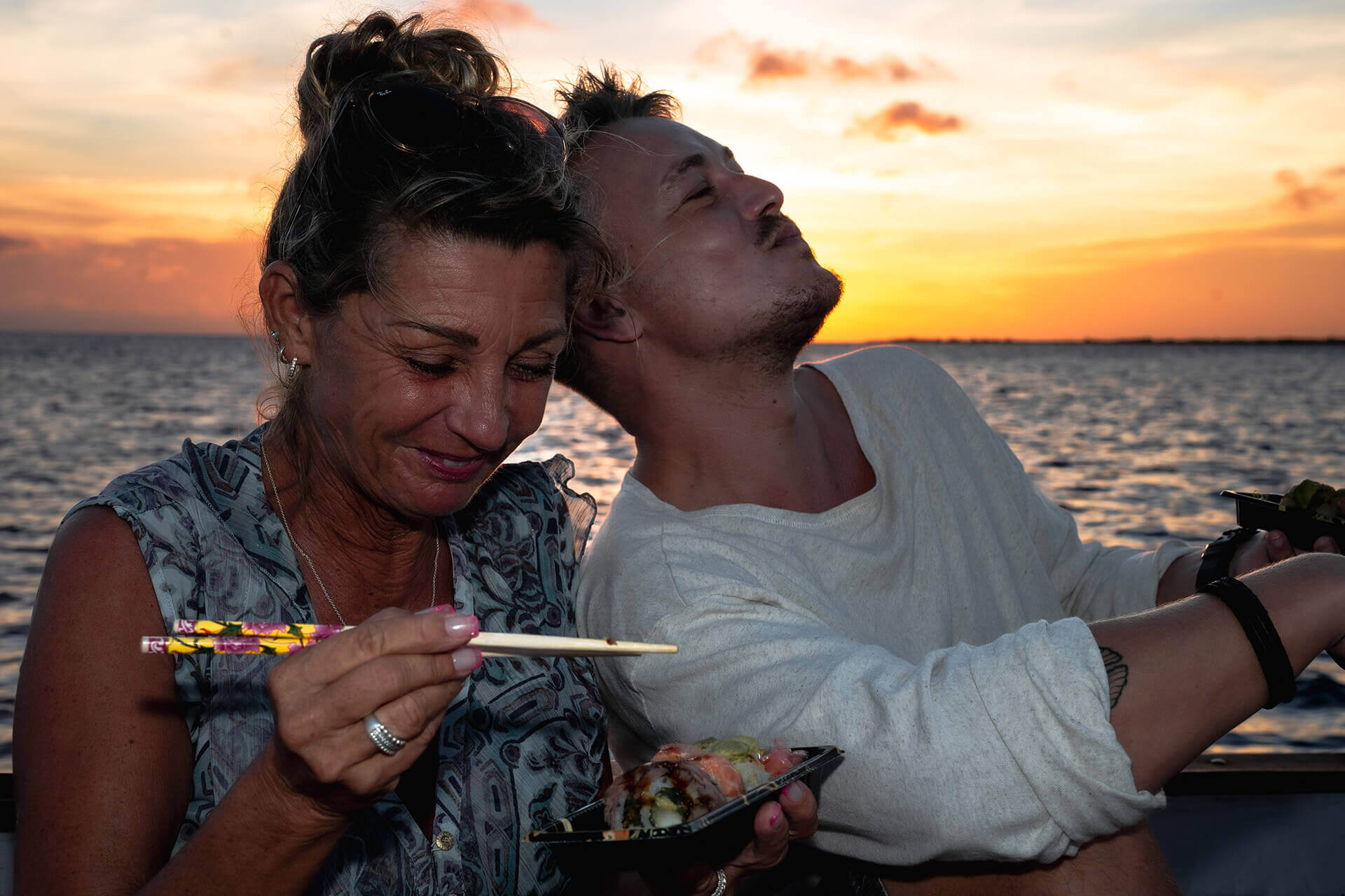 Evening boat trip along the Bonaire coast at golden hour